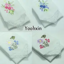 6 шт./партия, 30 см,, белый Хлопковый вышитый носовой платок, квадратное полотенце для женщин, мужчин, детей, кружевное, рождественское, Дамское, hanky, свадебный подарок