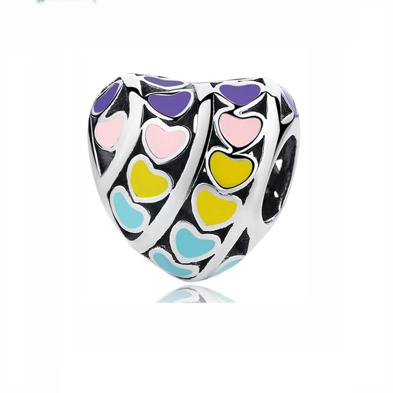 Аутентичные оригинальные бусины из стерлингового серебра 925, очаровательные ледниковые сердечки, кристаллы любви, подходят для браслетов Pandora и браслетов, Женские Ювелирные изделия DIY - Цвет: Multi Color Heart