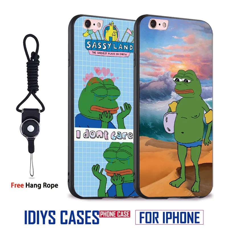 

Pepe Sad Frog Feels Frog Coque With Hang Rope Soft Silicone Phone Case Cover Shell Bag For Apple iPhone 5 SE 5S 6 6S 7 PLUS