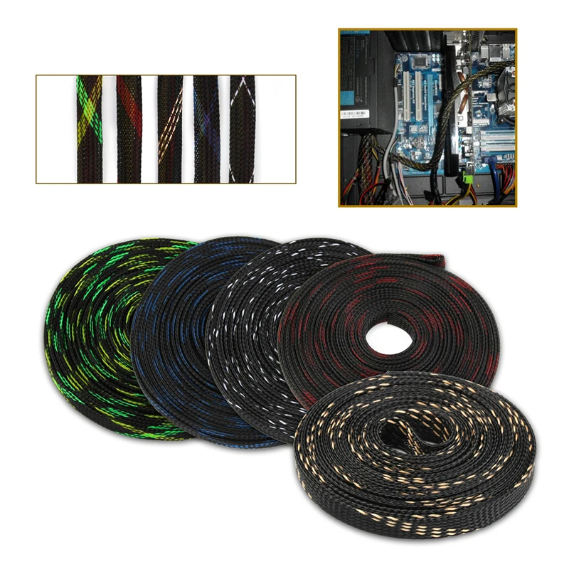 

10M 10mm Wire Cable Sleeves Gland Protecting PET Nylon Braided Sleeve High Density Sheathing Insulation 5 Colors Kit