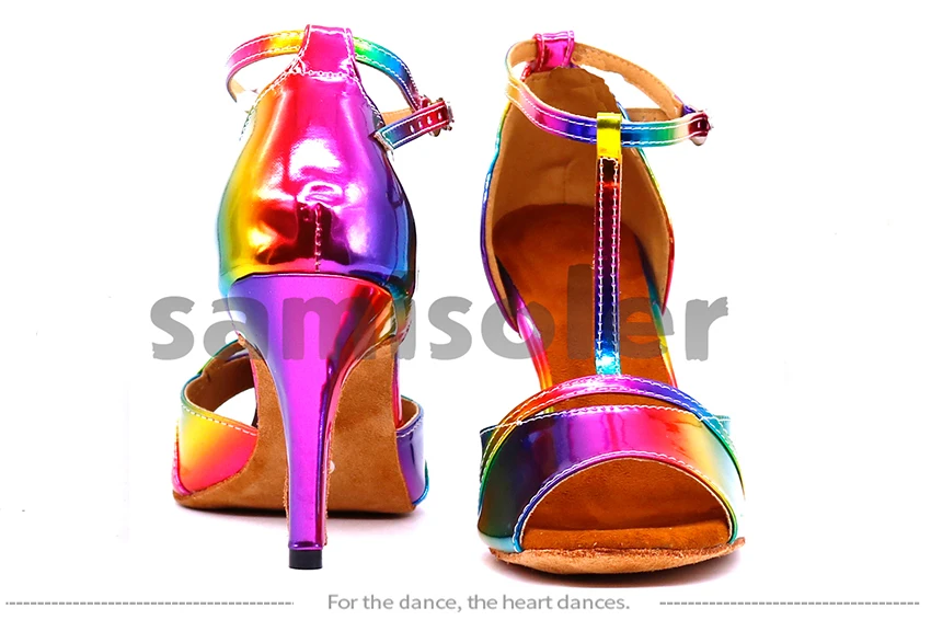 Samisoler/Обувь для латинских танцев; цвета радуги; яркая женская обувь из искусственной кожи для сальсы; Элегантная Обувь для бальных танцев; мягкая танцевальная обувь на каблуке для танго