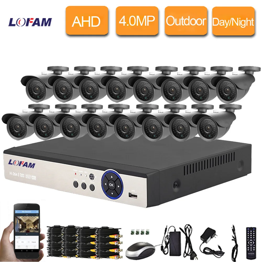 Камера видеонаблюдения LOFAM Full HD 16 каналов AHD 4 МП комплект камер для DVR|Система
