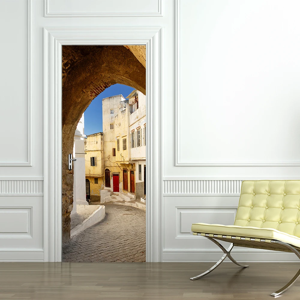 New 3D Door Stickers Narrow Street Landscape Wall Stickers Wallpaper