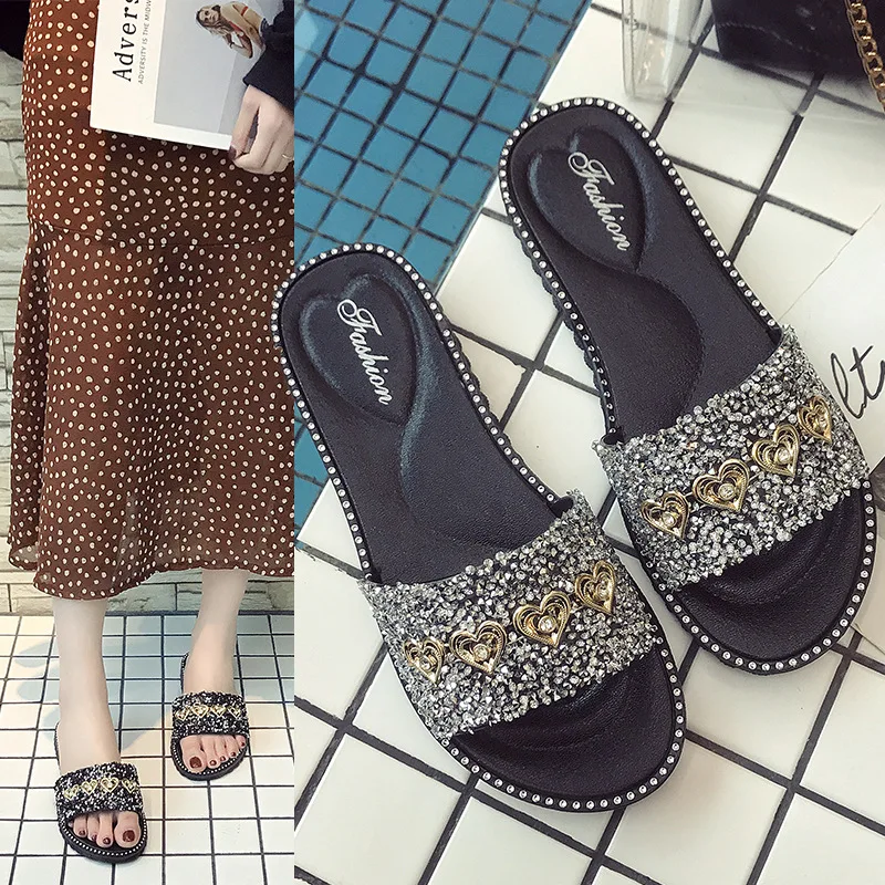 

Pop Summer Fashion Wearing A Flash Drill Anti-skid Beach Casual Cool Slippers