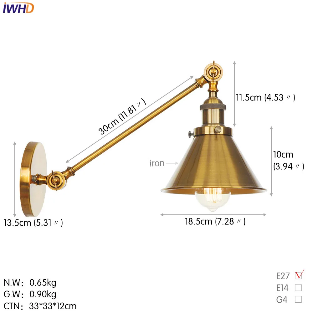 IWHD Утюг регулируемый светодиодный настенный Лофт-светильник Nordic Wandlamp Винтаж бра для дома Лестницы светодиодный свет аппликация Murale