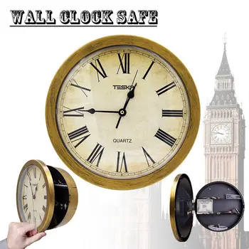 

Metal Vintage Wall Clock Designer Shabby Chic Retro Safe Large Secret Kitchen Watch Clocks Money Cash Jewelry Compartment C5T094