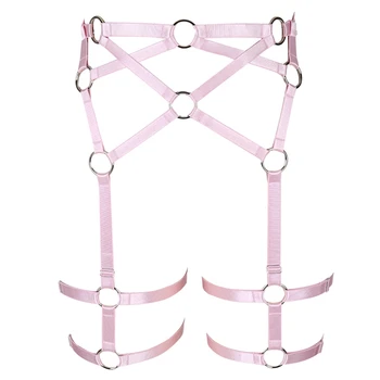

Pink Red Body Harness Goth Leg Stockings Suspender Garter Belt Hollow Out Elastic Adjust Halloween Club Festival Rave for Women