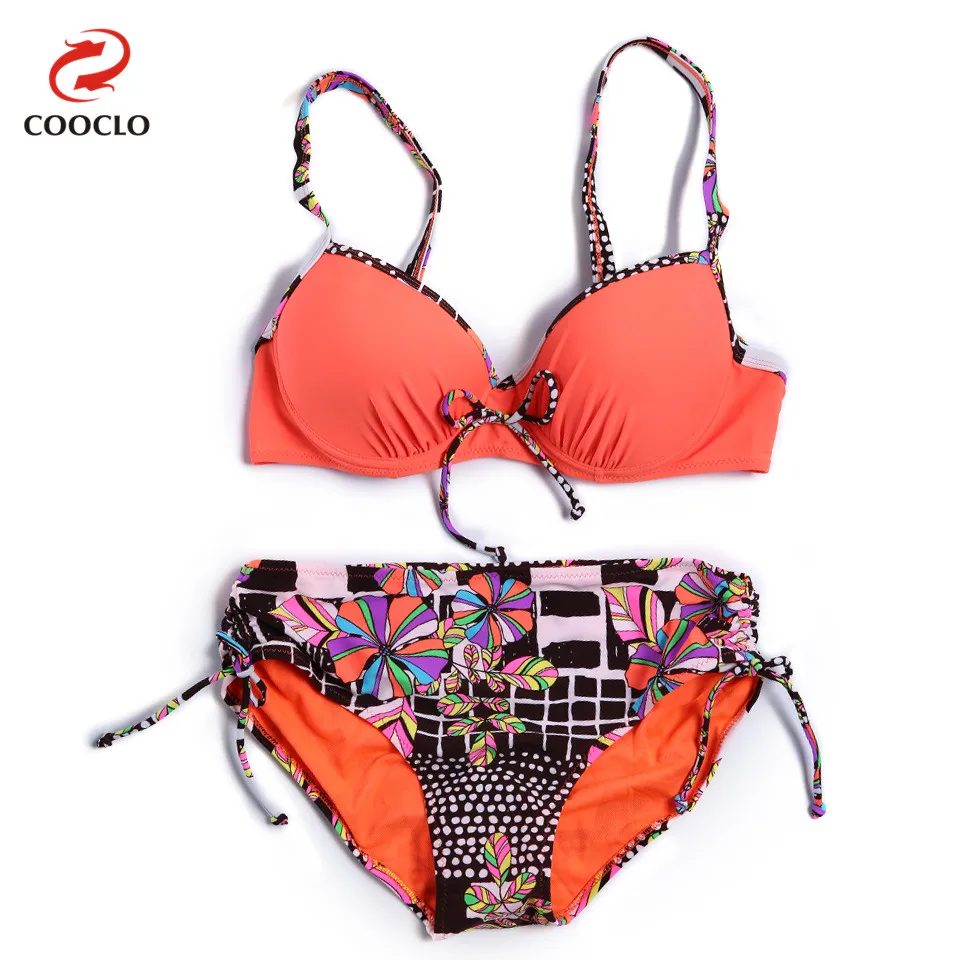 

COOCLO 2019 New Arrival Women Push up Plus Size Swimwear Bathing Suit Underwired Padded Bikini Set Swimsuit Vintage Beach Wear