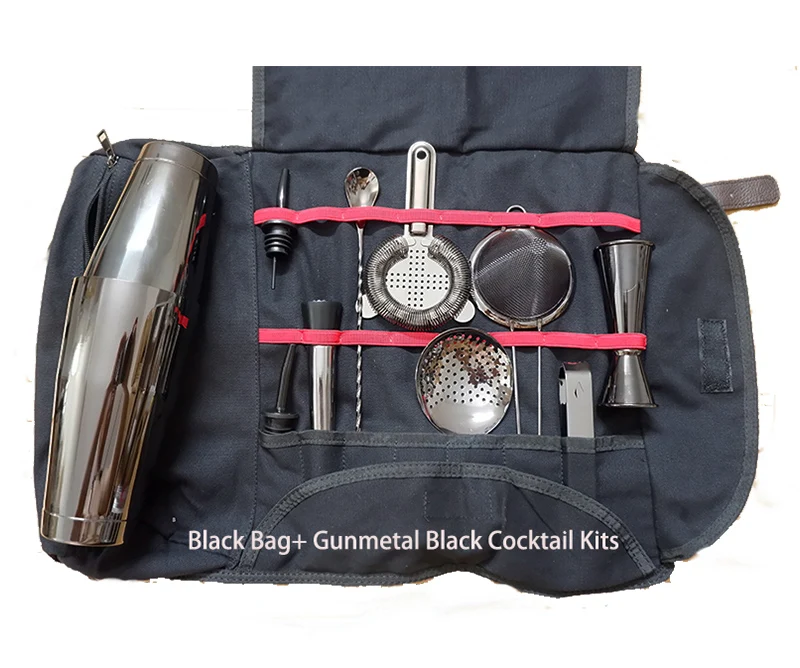 Travel Bartender Kit BagProfessional 17-piece Bar Tool Set with 1.Silver