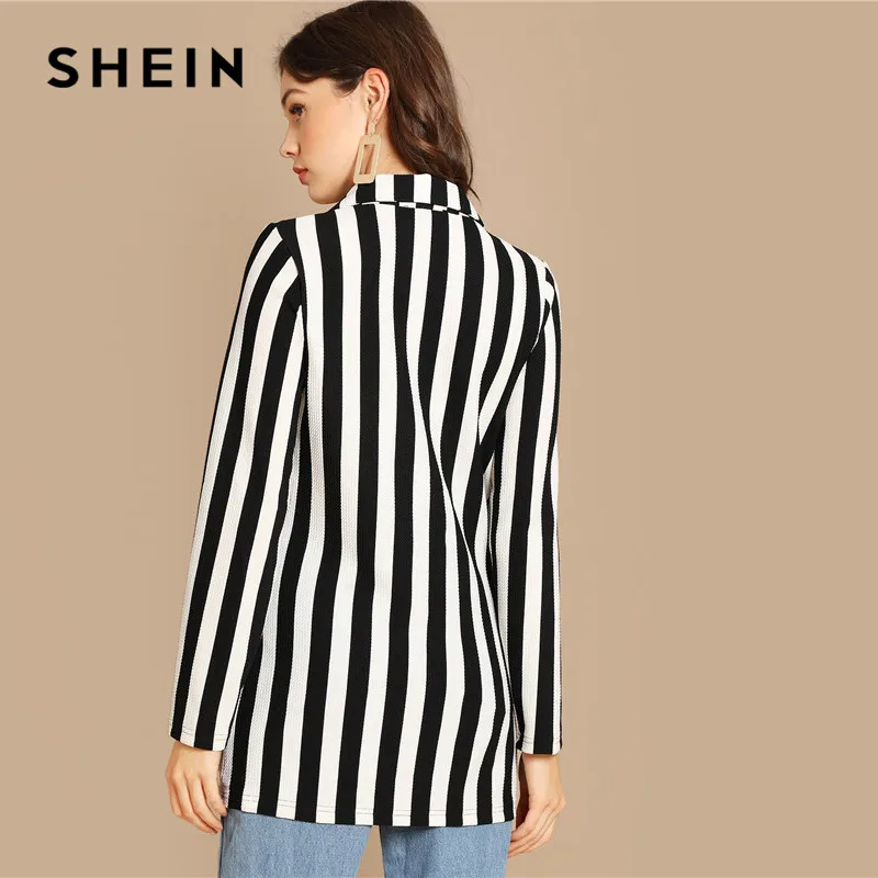 SHEIN Стильный Полосатый Блейзер Женский Осенний Повседневный Блейзер С Длинными Рукавами И Карманами