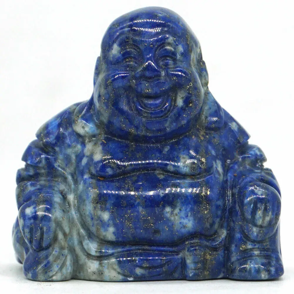 

Happy Laughing Buddha Statue1.4" Natural Gemstone Lapis Carved Maitreya Figurine