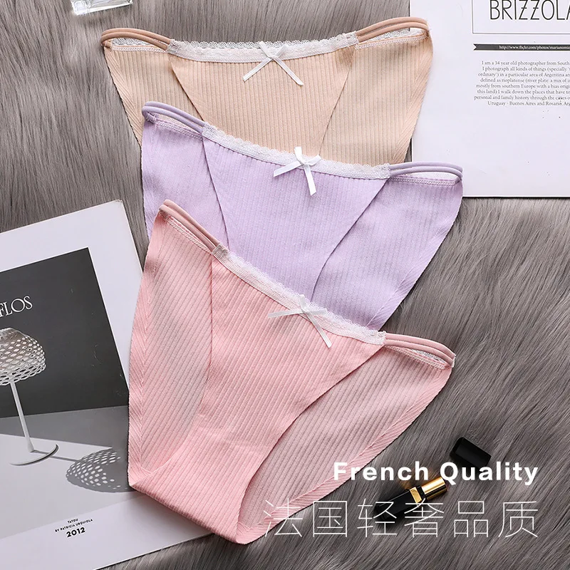 

1Thread sexy mid-rise thong butterfly underwear comfortable cotton material ladies briefs breathable seamless underwear
