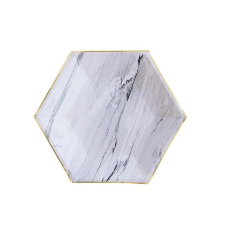 Grey Gold 8" 10" Hexagon Party Plates Marble Pattern High Quality