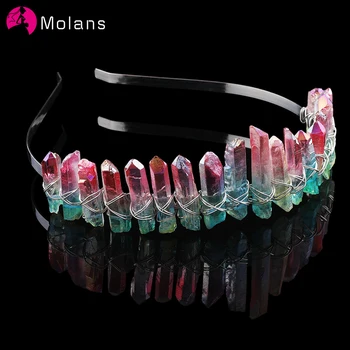 

Molans 2019 Raw Natural Crystal Handmade Crown Tiara Headband DIY Crown Natural Crystal Headpiece Bride Wedding Stone Tiaras