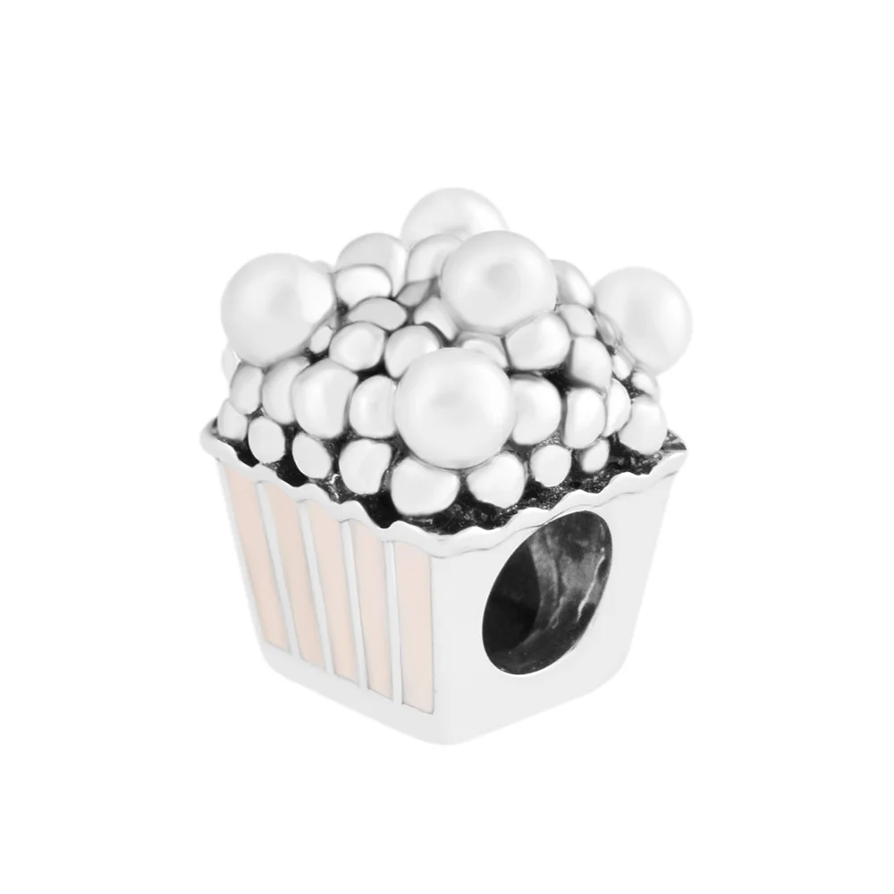 

Fits For Pandora Charms Bracelets Delicious Popcorn Beads with Pink Enamel 100% 925 Sterling-Silver-Jewelry Free Shipping