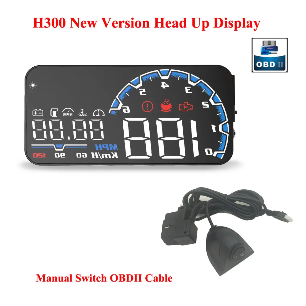 

Actisafety H300 5 Inch OBDII HUD Overspeed Alarm Smart Digital Car Speedmeter System with Manual Switch HUD Head Up Display Car