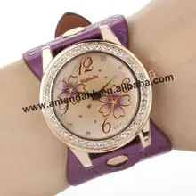 100 шт/партия новые женские винтажные цветочные часы для модных женских платьев часы Calabash кожаные Наручные часы, украшенные кристаллами