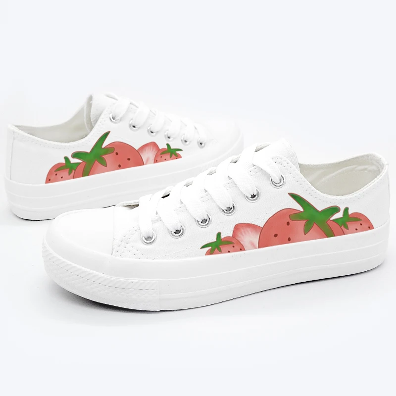 

2019 Summer Cartoon Fashion White Canvas Shoes High Up and low cut lace up Hand Painted Flat Casual Shoes