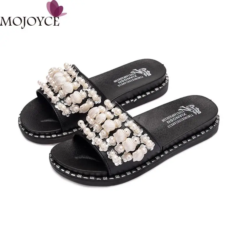 

Fashion Student Footwear Shell Pearls Shoes Outdoor Women Flat Slippers