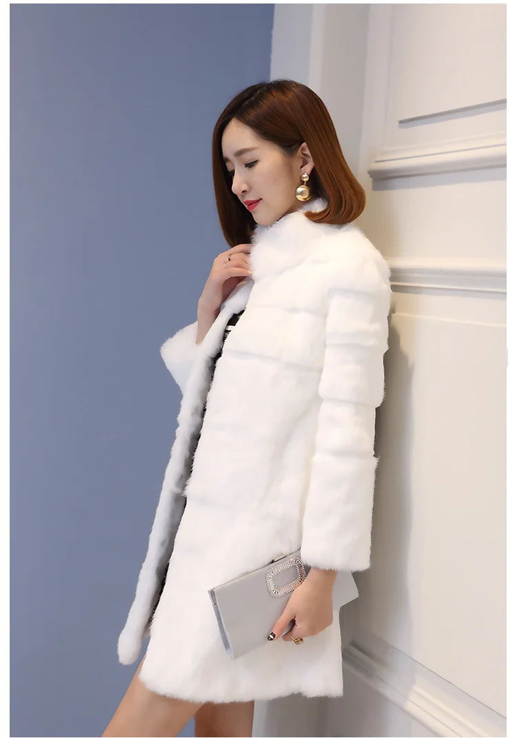 Real genuine natural full pelt whole skin rabbit fur coat women fashion stand collar jacket custom any size