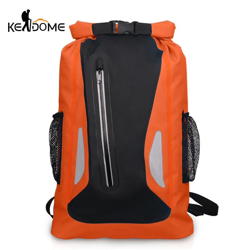 

25L Reflective Strip Sports Swimming Backpack PVC Net Waterproof Bucket Drifting Organizer Beach Bag River Trekking Bag XA687WD