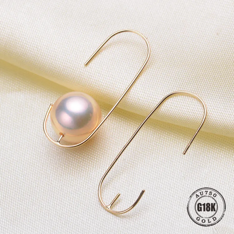 

Luxury genuine 18k gold jewelry for women top quality yellow gold earrings Fit Half Hole Pearl DIY Accessories