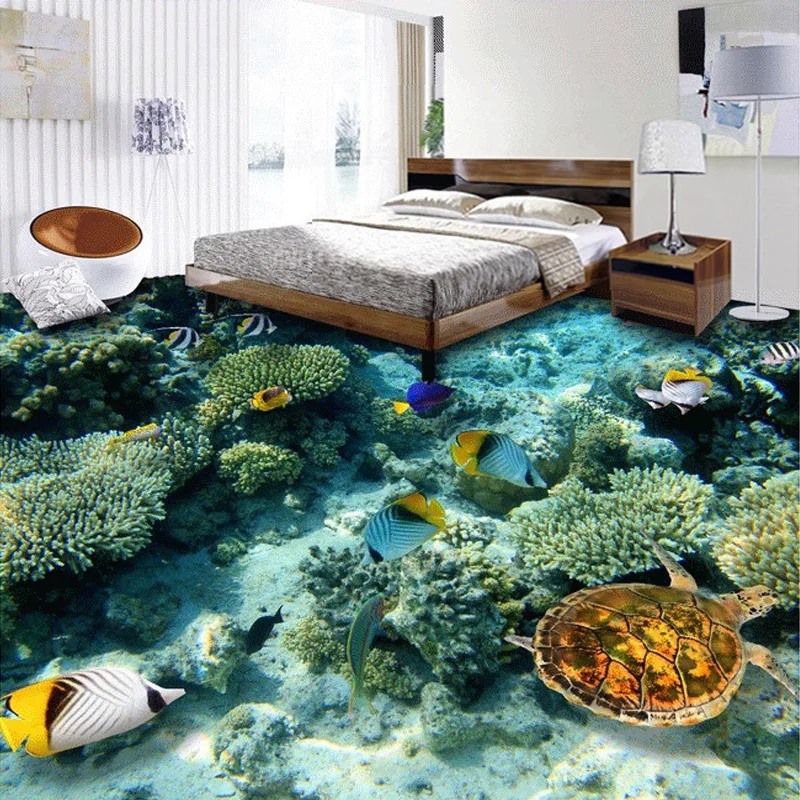 Custom 3D Floor Wallpaper Plastic Coral Sea Turtle Modern Mural Paintings PVC Self-adhesive Waterproof Bathroom Floor 3D Sticker modigliani paintings sculptures drawings