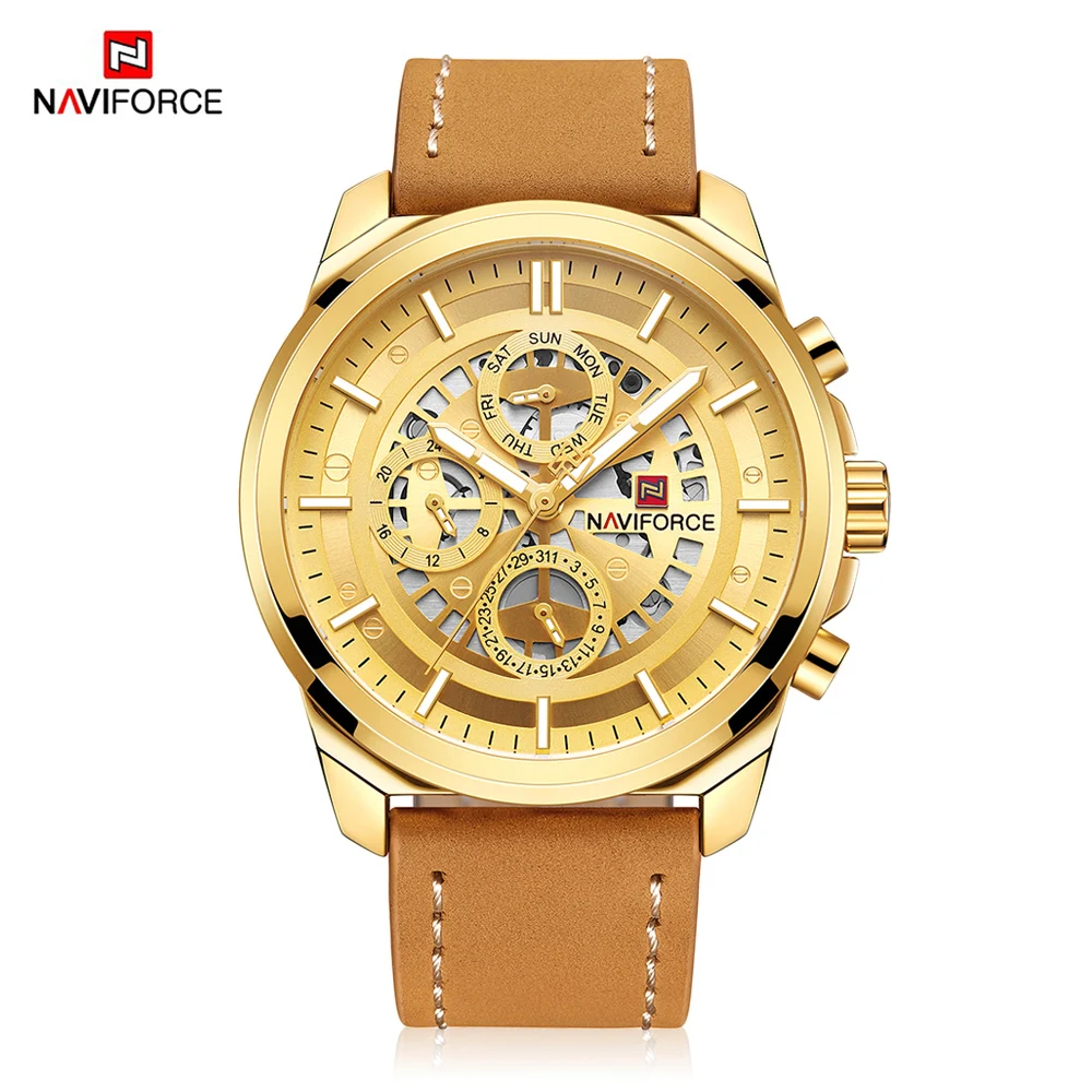 

NAVIFORCE 9129 Male Quartz Watch Six Pointers Week Date Display Imitated Mechanical Dial Waterproof Wristwatch Relogio Masculino