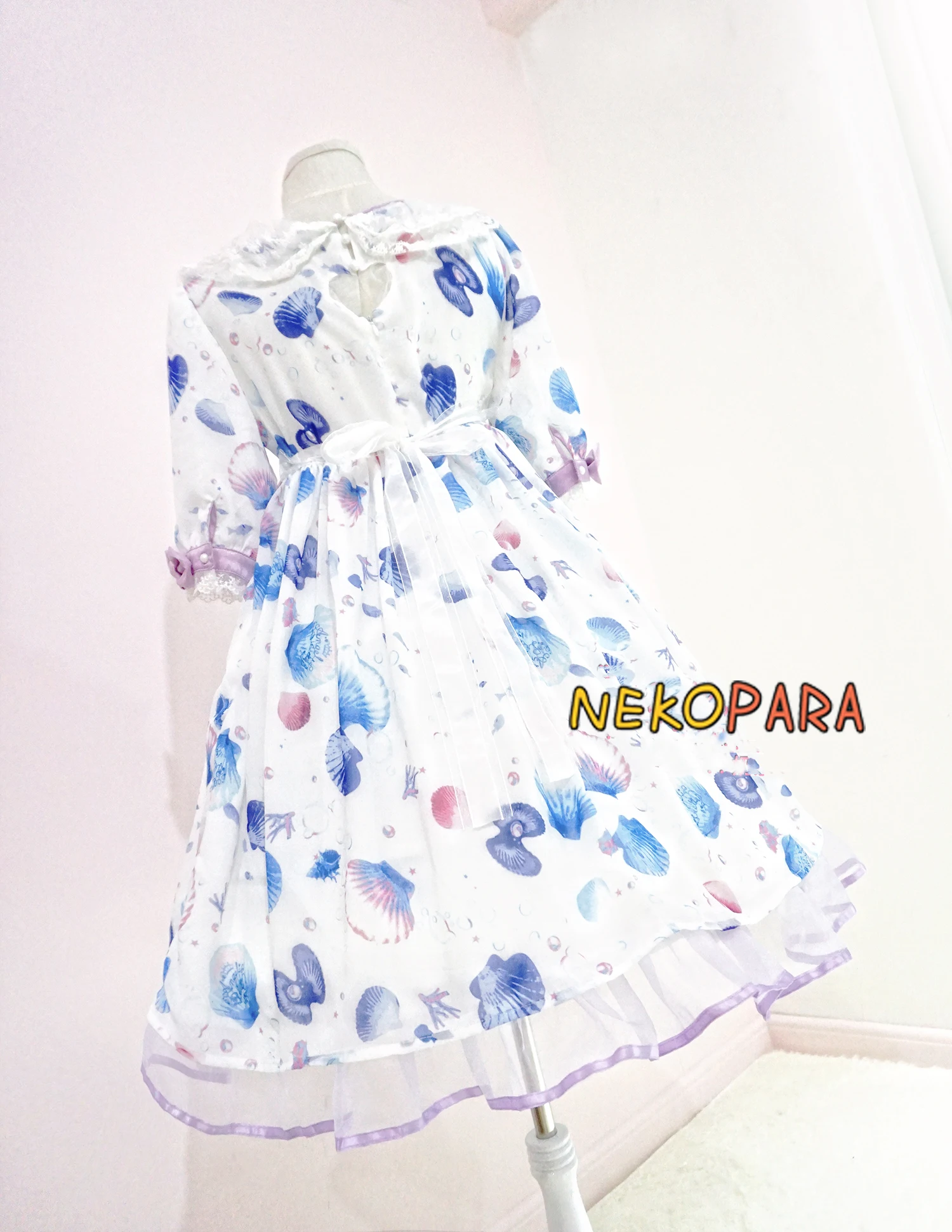 Нарядное платье в стиле Лолиты для девочек Kirakira Kawaii; летнее платье-баллон с короткими рукавами; цвет белый, синий