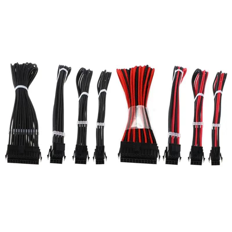1 Set Basic Extension Cable Kit ATX 24Pin/ EPS 4+4Pin / PCI-E 6+2Pin/ PCI-E 6Pin Power Extension Cable for PC Computer Accessory