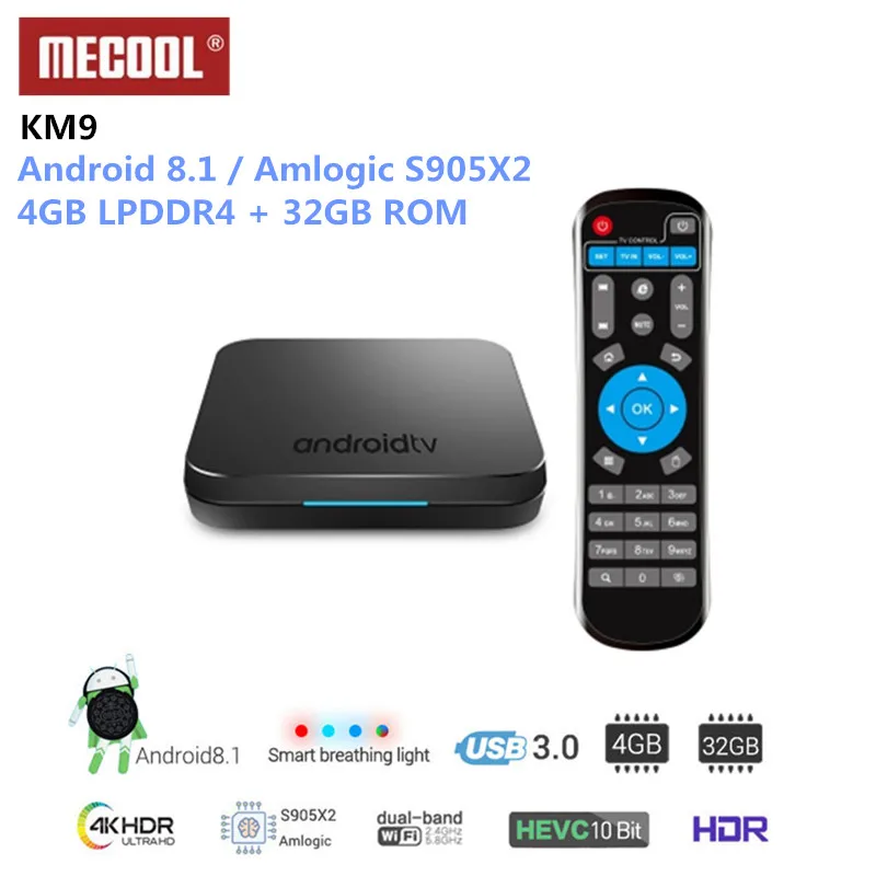 MECOOL KM9 умные телевизоры Box Android 8,1 Amlogic S905X2 4 Гб LPDDR4 32 GB EMMC ROM Bluetooth 4,2 100 м Декодер каналов кабельного телевидения к Media Player