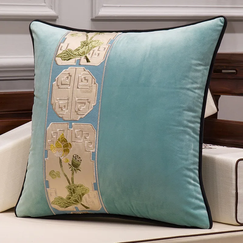 

Velvet Fabric Embroidery Patchwork Pillow Case Color Home Decorative Sofa Seat Throw Pillow Cover