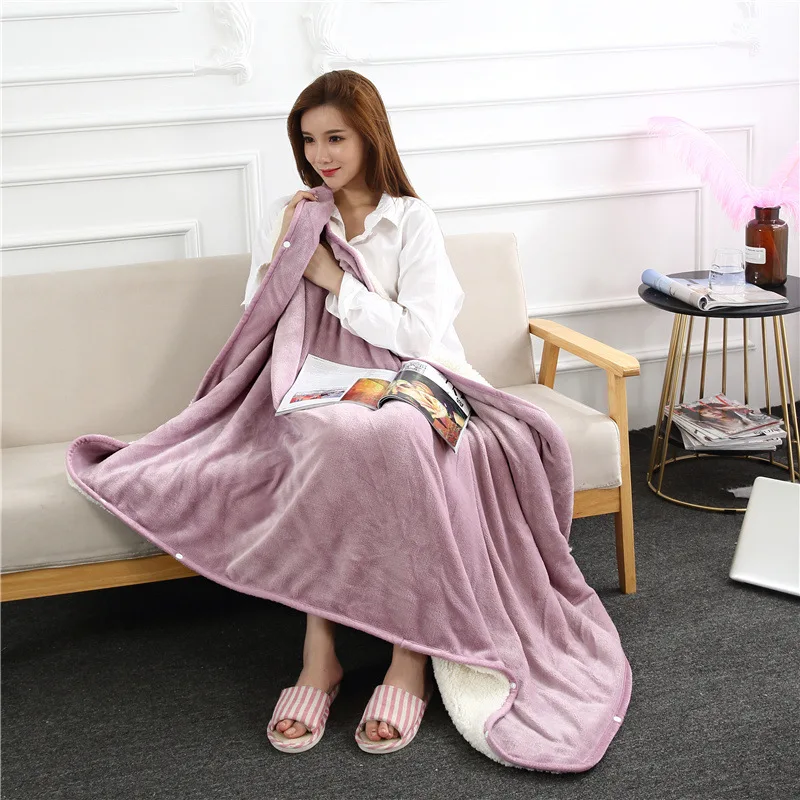 New Wearable Functional Blanket Coral Fleece Air Conditional Double Lamb Fur Sofa Cover Sweatshirt Office Shawl Blanket