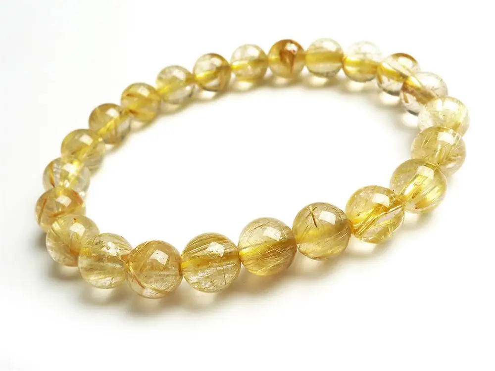 

8.5mm Genuine Natural Brazil Gold Rutilated Quartz Crystal Titanium Woman Man Gemstone Round Beads Bracelet Jewelry Bangle AAAA