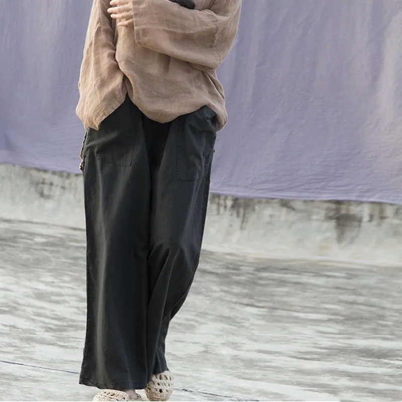 Женские льняные широкие штаны с эластичной резинкой на талии новинка 2019 весна
