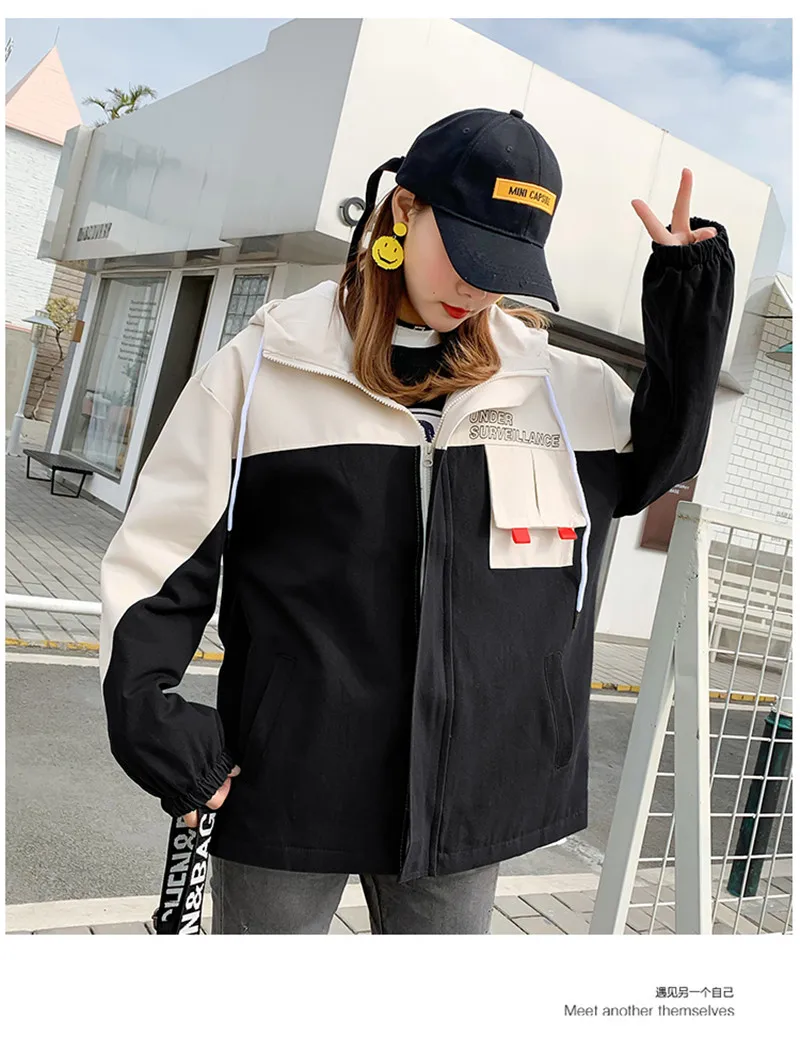 Casual Short Windbreaker Coat Female Spring Autumn Jackets New Korean Bf Harajuku Hooded Loose Tops Women's Clothing X929