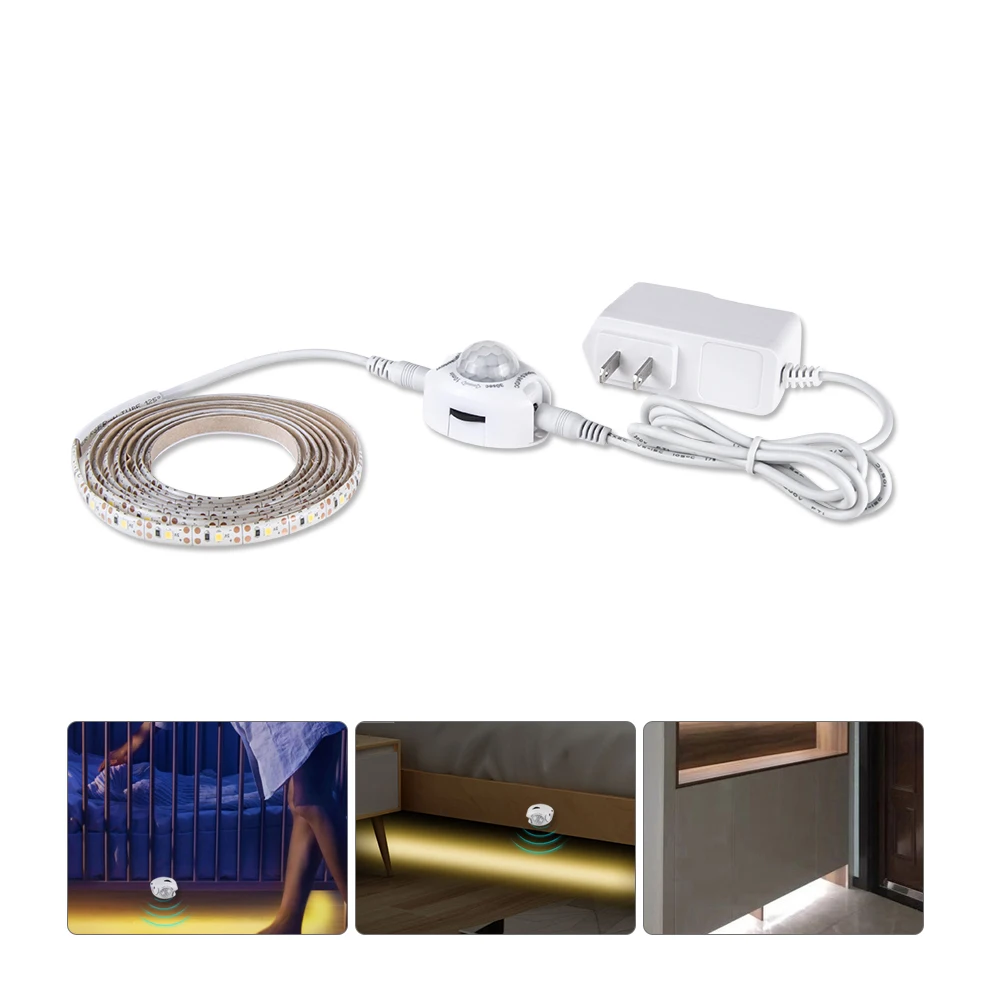 1m 2m 3m 4m 5m DC 12V LED Strip Light With Motion Sensor 110V 220V Input Power Supply For Bedroom Closet Wardrobe Lighting