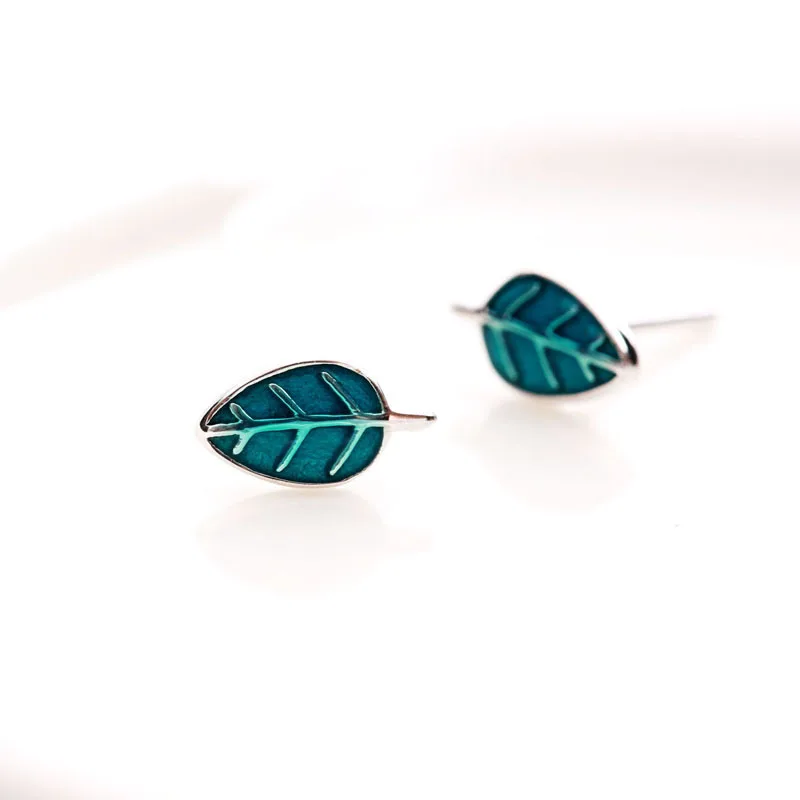 Серьги гвоздики из серебра 100% пробы с синими листьями|hypoallergenic stud earrings|drop earringsfashion