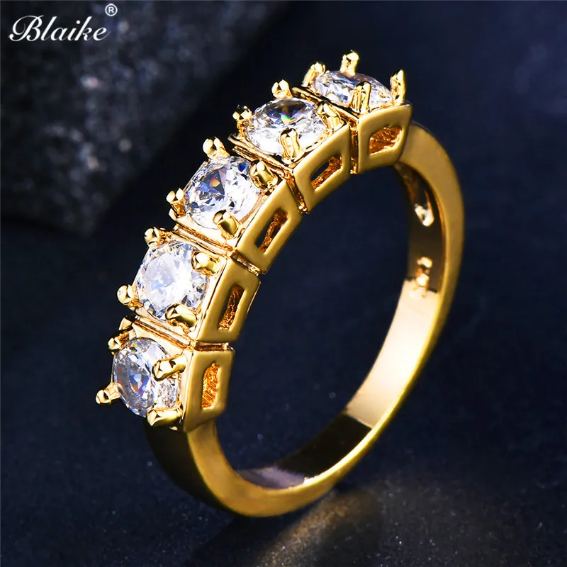 

Blaike Single Row White Zircon Rings For Women Men Yellow Gold Filled Dainty Engagement Wedding Jewelry Birthstone Party Gifts