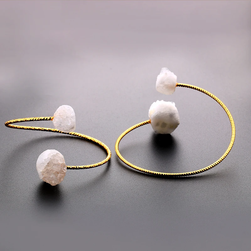 Естественные белые прозрачные браслеты с кристаллами, браслеты, регулируемые, Druzy, открытые браслеты-манжеты, позолоченные браслеты из натурального камня для женщин
