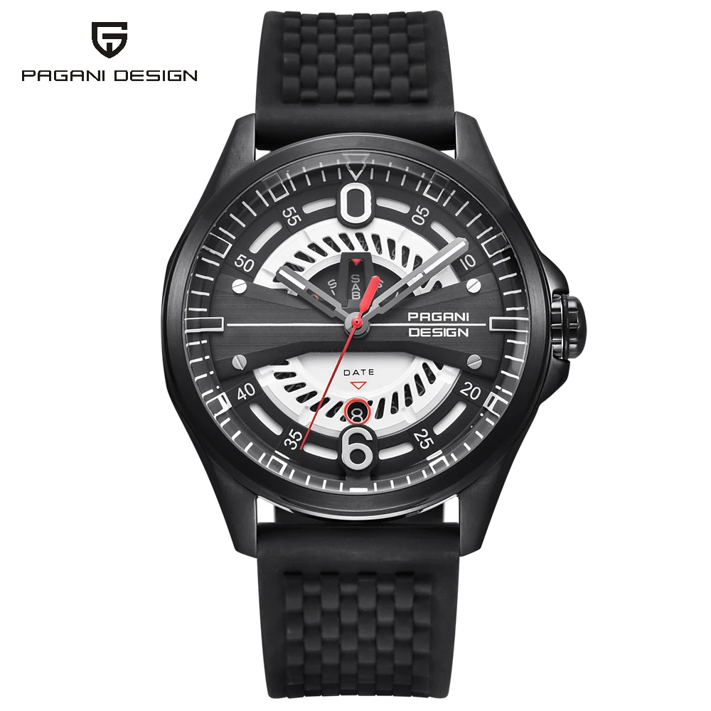 Роскошный бренд PAGANI Дизайн Новые мужские часы модные силиконовый ремешок водонепроницаемые кварцевые часы Черное золото Reloj Hombre дропшиппинг - Цвет: black red B