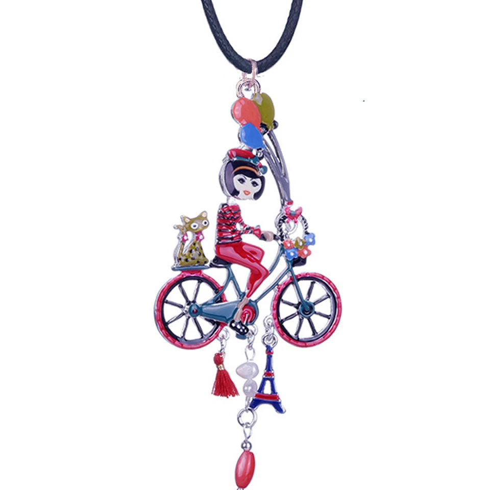 D&Rui Jewelry Holiday Girl Necklaces Creative Design Enamel Bike Pendant Christmas Gifts Fashion Rope Chain Necklace for Girls