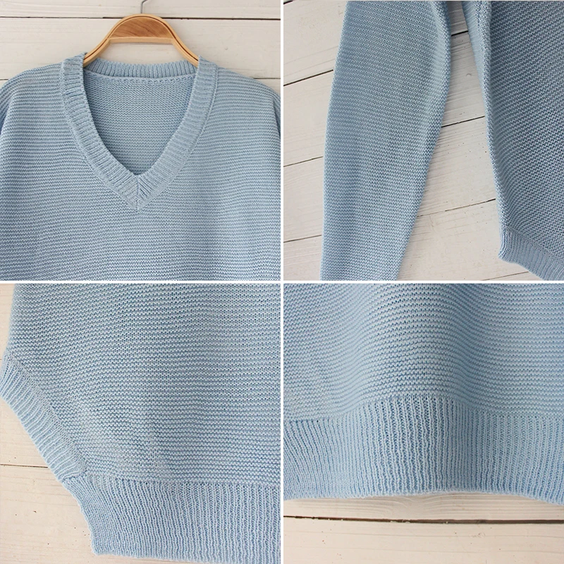 Women Long Sleeve Knitted Sweater Lady V Neck Casual Blouse Tops Pullover Jumper
