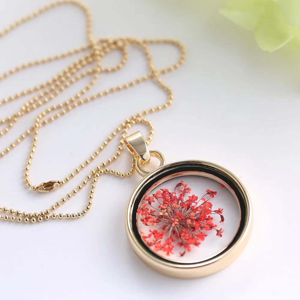 Стиль стеклянный медальон сухие цветы DIY ожерелье цвет цепь Шарм медальон с памятью ожерелье и кулон ботанические ювелирные изделия