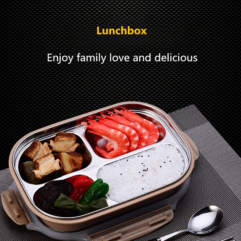 ONEUP stainless steel Lunch box Eco-friendly Wheat Straw Food container with cutlery Bento Box With Compartments Microwavable 1