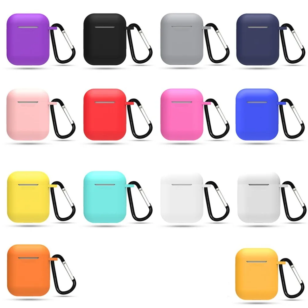 

Soft Silicone Case with Anti-lost Carabiner Anti-dust Shockproof Wireless Earphone Protective Cover For Apple for AirPods