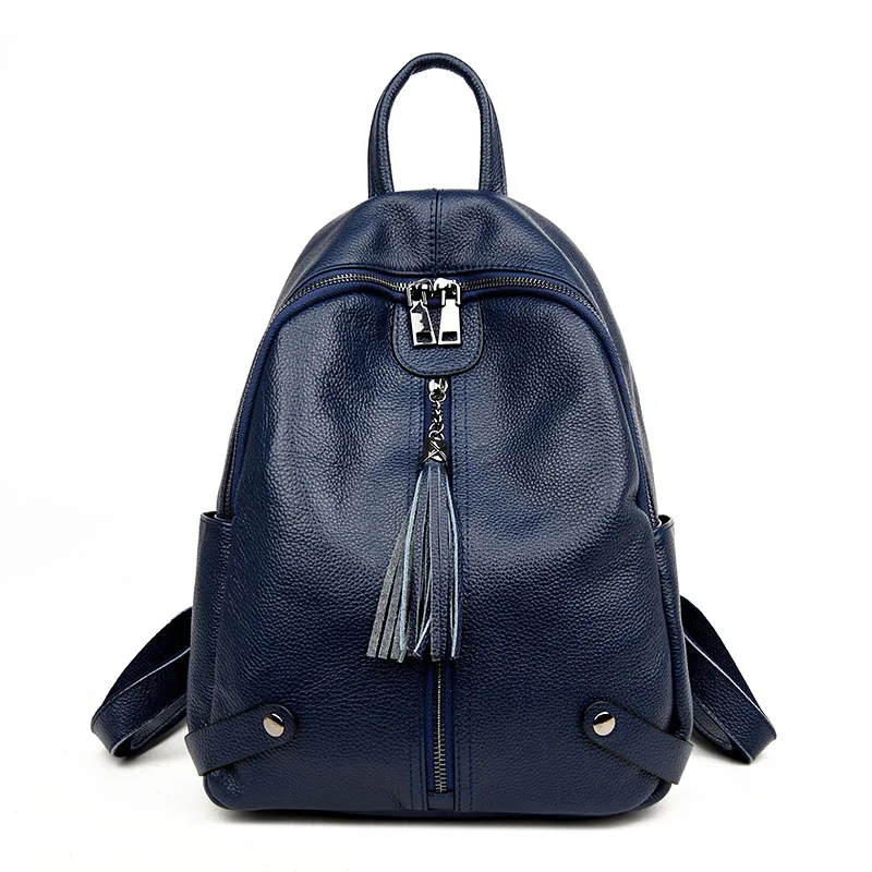 Женские рюкзаки ZENCY из натуральной коровьей кожи, корейский стиль, женский рюкзак для путешествий из воловьей кожи, повседневные школьные сумки для ipad - Цвет: Dark Blue