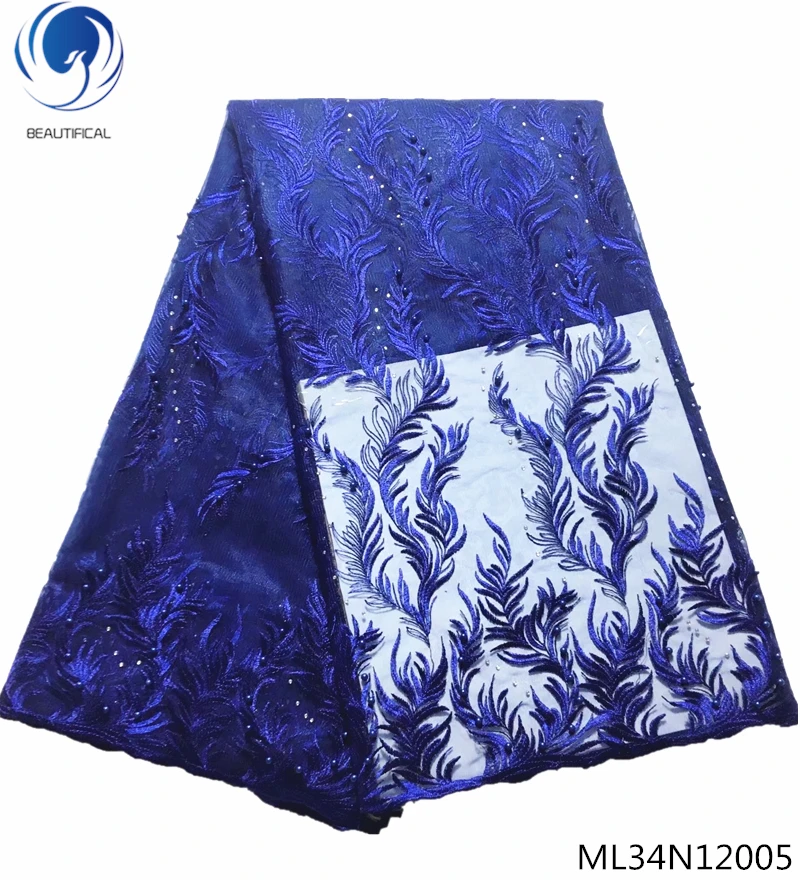 

BEAUTIFICAL blue africa fabric laces tulle lace fabric embroidery lace fabric latest 5yards for man women clothing ML34N120
