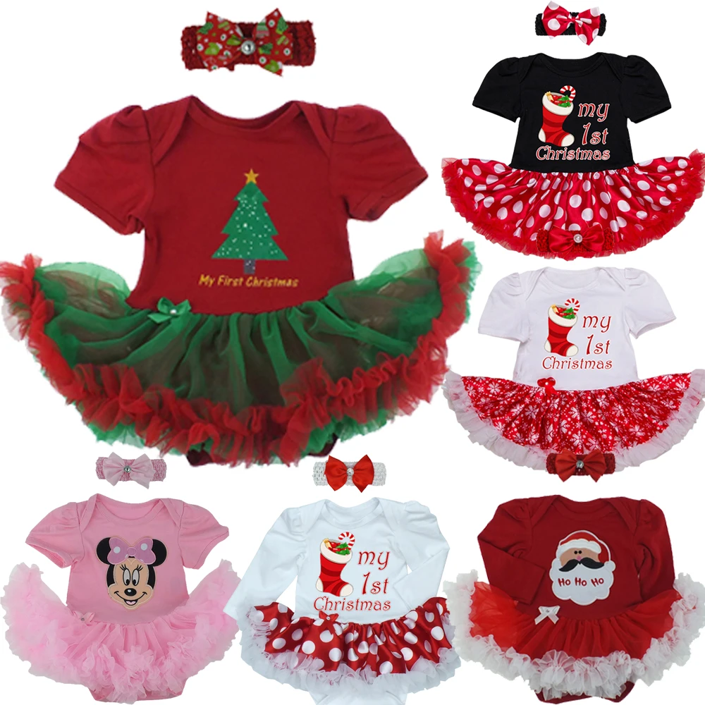 

Newborn Baby Infant Girls 1st Christmas Costume Tutu Romper Dress Outfits Set Romper Santa Claus Headband Outfits 2PCS Set 0-24M