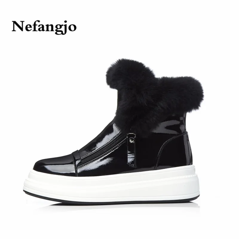 

Nefangjo 2018 New Winter Boots Women Zipper Plush Fur Keep Warm Snow Boots Fashion Flat With Non-Slip Ankle Boots For Women